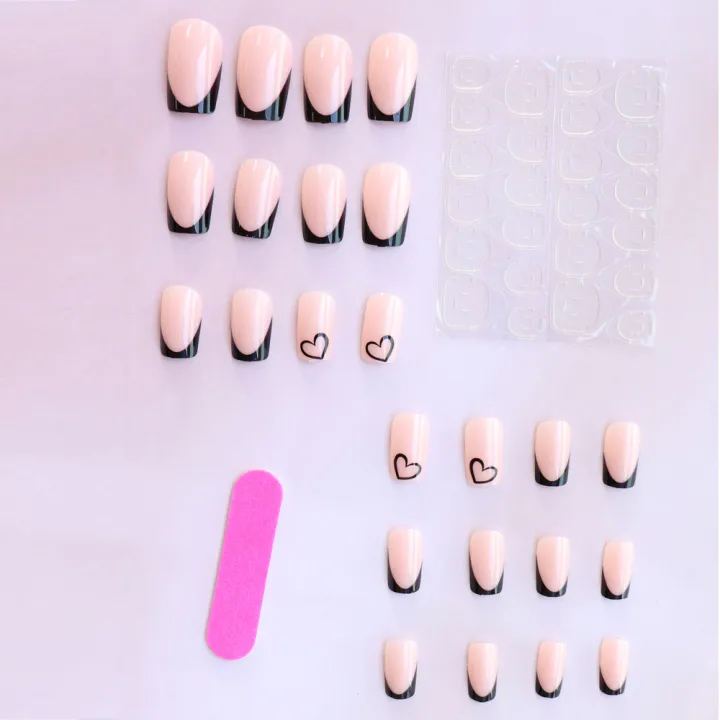 24pcs%20press%20on%20nails%20short%20Square%20Love%20Design%20press%20on%20nails%20black%20french%20tip%20press%20on%20nails%20cute%20nail%20press%20on%20acyrlic%20na%20-%20Image%202