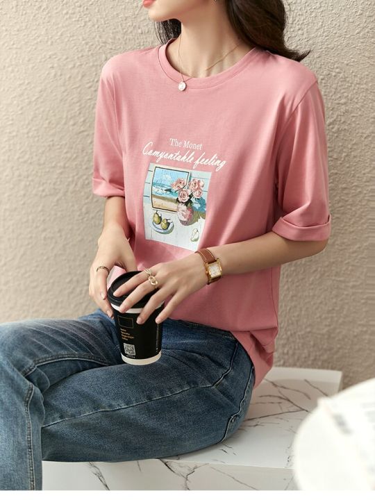 Vimly%20Summer%20T%20Shirt%20Loose%20Casual%20Tees%20Aesthetic%20Vintage%20100%25%20Cotton%20Pink%20O%20Neck%20Printing%20Short%20Sleeve%20Tops%20Women%20Clothes%20V6110%20-%20Image%204