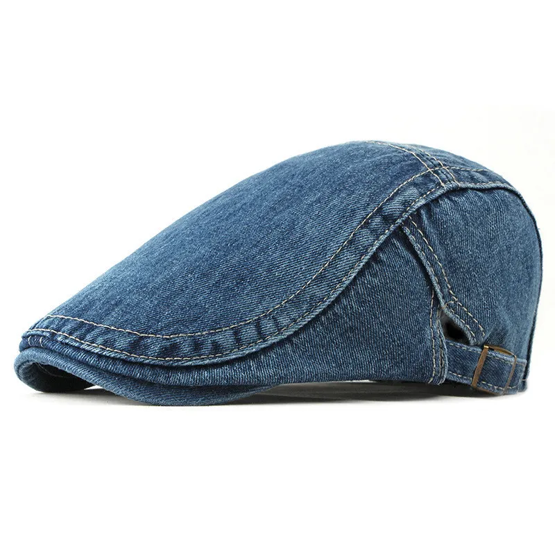 Alien Spring Summer Solid Color Newsboy Caps Men Washed Denim