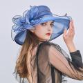 Floral Organza Wide Brim Church Kentucky Derby Fascinator Lady Tea Party Sun Beach Hat Women elegant Cap. 