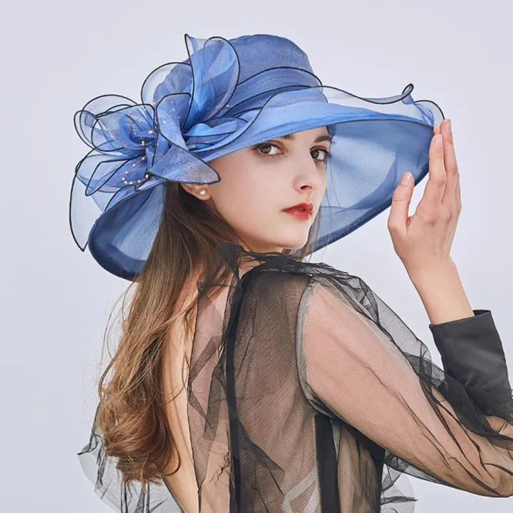 Floral%20Organza%20Wide%20Brim%20Church%20Kentucky%20Derby%20Fascinator%20Lady%20Tea%20Party%20Sun%20Beach%20Hat%20Women%20elegant%20Cap%20-%20Image%203