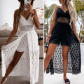 Maxi Dress Hollow Out Pure Color V Neck Jumpsuit Dress.