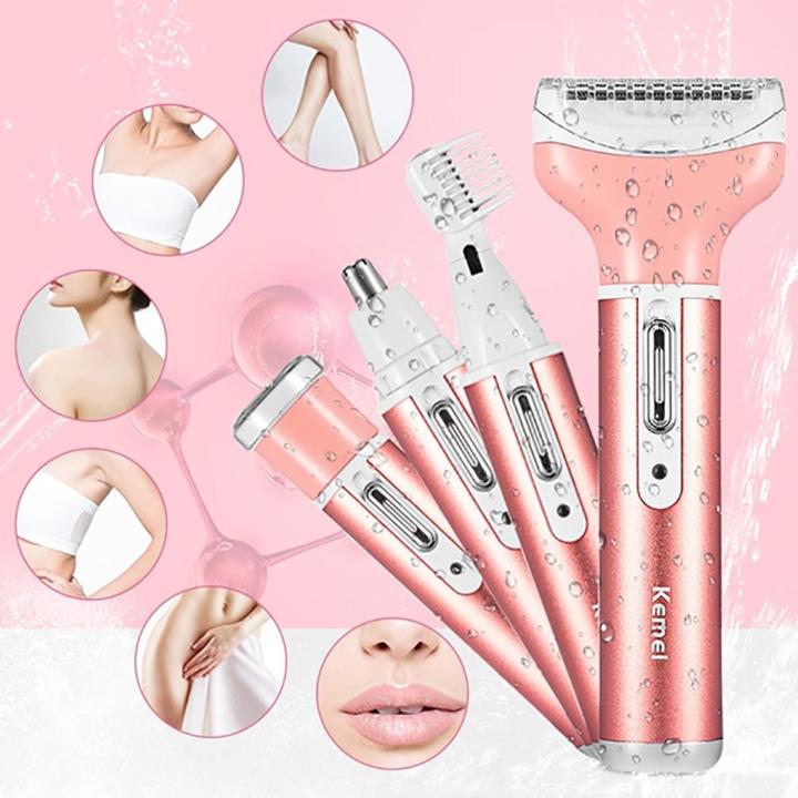 Kemei Km-6637 Multi-Functional 4 In 1 Rechargeable Women Body Shaver Beard Eyebrow Nose Trimmer For Women