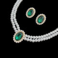 Vintage Medieval Double Layered Pearl Choker Necklace White Green Pearl Earrings Necklace Set.