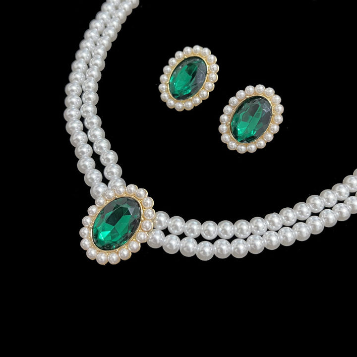 Vintage%20Medieval%20Double%20Layered%20Pearl%20Choker%20Necklace%20White%20Green%20Pearl%20Earrings%20Necklace%20Set%20-%20Image%208