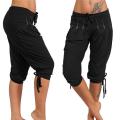 Plus Size Women's Sequined Pleated Drawstring Capri Pants. 