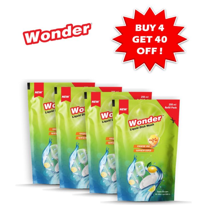 Wonder Dishwash Liquid Refill 250ml 4pcs Bundle