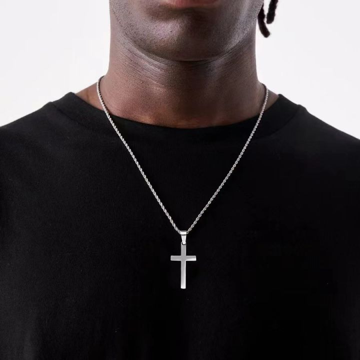 Classic Cross Pendant Necklace Men New Fashion Handmade Stainless Steel Twist Chain Necklace For Men Jewelry Gift