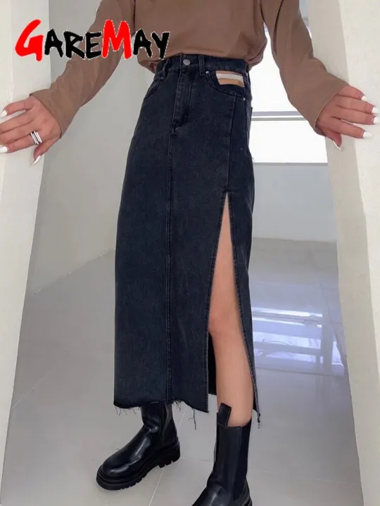 Long%20Denim%20Skirt%20Midi%20Women's%20High-waisted%20Spring%20A-line%20Pencil%20Female%20Jeans%20Vintage%20Skirt%20with%20Side%20Slit%20for%20Women%202023%20-%20Image%202