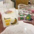 Kawaii Milk-box Glass Mug Cold extract Coffee Cup Square Half Pint Creamer Milk Cup Creative Cute Fruit Water Bottles. 