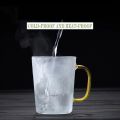 Premium Borosilicate Glass Mug with Large Yellow Handle, Funnel Shape, Dishwasher Safe - Lightweight, Classic Style, 400ml Capacity, Clear Round Glass for Tea, Coffee, and Cold Drinks.. 