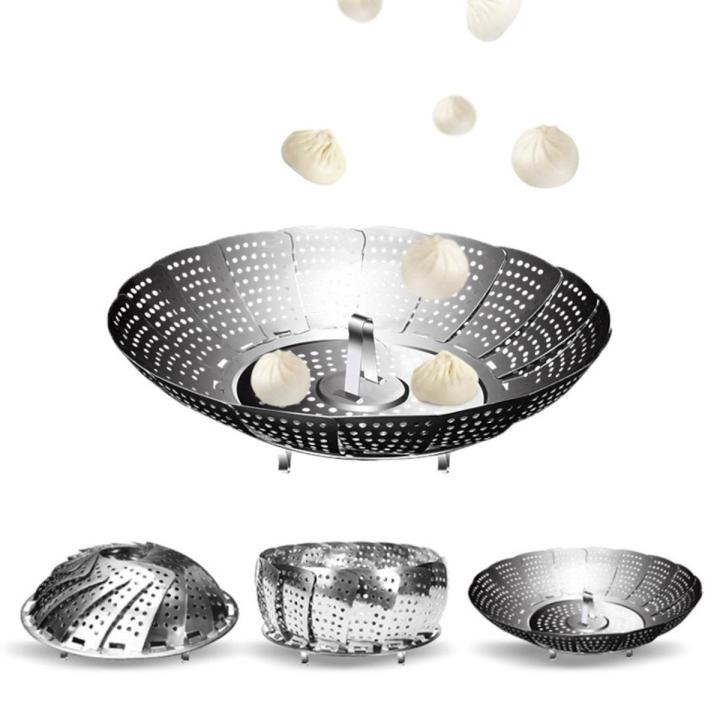 Stainless Steel Steamers Foldable Pasta Pot 3 in 1 Steaming Plate Food Fruit Trays Vegetable Rack Drains Dish Cooking Tool