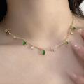 Ins Style Luxury Emerald Rhinestone Teardrop Necklace - Green Crystal Clavicle Chain for Women.