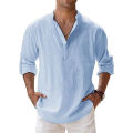 New Men's Cotton Shirts Linen Casual Long Sleeve Button Down Shirt Band Collar Loose Tops M-5XL. 