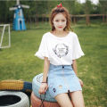 100%Cotton Short-SleeveTT-shirt Women's Korean-Style Fashionable Students All-Matching Summer New LooseinsRuffled Top.