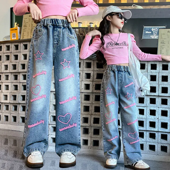 Girls%20Spring%20Jeans%202024%20New%20Foreign%20Style%20Girls%20Big%20Spring%20and%20Autumn%20Casual%20Straight%20Pants%20Children's%20Spring%20Wide-leg%20Pants%20-%20Image%203