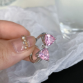 Y2K Girls Princess Pink Bowknot Zircon Ring for Female Delicate Sweet Girl Zircon Ring Birthday Party Jewelry Accessories.