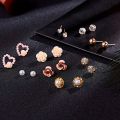 9 Pairs/Set Women's Crystal Pearl Flower Ear Studs Earrings Elegant Jewelry Gift Crystal Stud Earring Sets Mix Jewelry. 