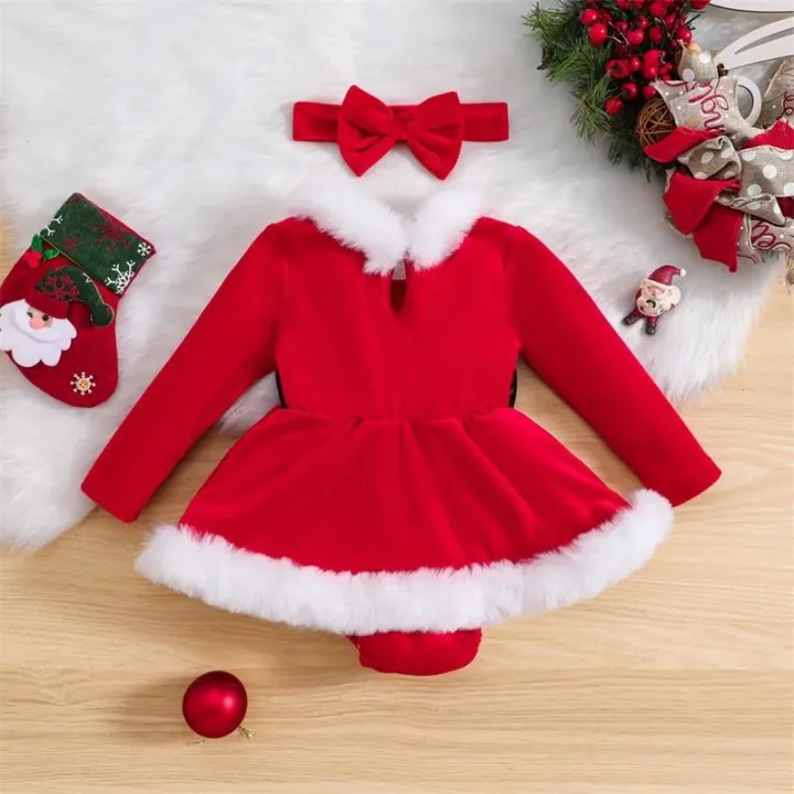Baby%20Girls%202Pcs%20Christmas%20Bodysuits%20Outfits%20Long%20Sleeve%20Fur%20Trim%20Velvet%20Romper%20Dress%20Headband%20Set%20Newborn%20Winter%20Xmas%20Clothes%20-%20Image%202