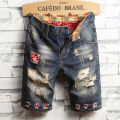 Men Denim Shorts Hole Destroyed Torn Punk Jeans Pants. 