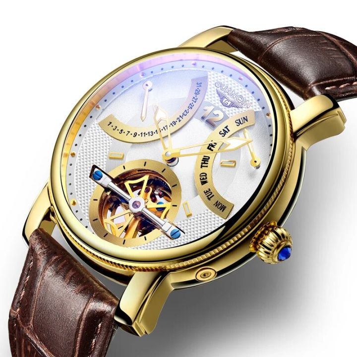 GUANQIN New Tourbillon Mechanical Luxury Watch For Men Calendar
