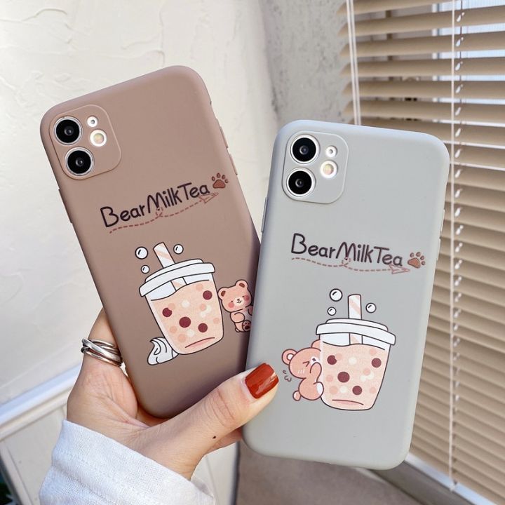 Cute Boba Phone Case For iPhone 11 12 Pro Max Mini XR X XS Max 78 plus SE Luxury Bubble Tea Soft Silicone Shell Accessories