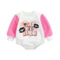 Fashion Newborn Baby Girls Valentine's Day Rompers 0-18M Letter Print Patchwork Fur Long Sleeve O-neck Sweatshirts Jumpsuits.