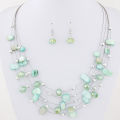 AliExpress wish exaggerated versatile crystal turquoise shell mix multi-layer necklace earrings set women's jewelry.