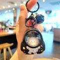 Creative Gift with Ring Bell Backpack Lights Key Chain Cute Key Ring Ornaments Cartoon Kawaii Keychain Yellow Color Cat Pattern Bag Pendants Keyring. 