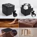 Foldable Storage Ottoman Cube Stool Set – Tufted PU Leather Footrest with Hidden Storage (Black & White / Black) for Stylish, Functional & Space-Saving Home Decor.
