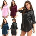 Ladies Satin Buttons Soft Solid Color Nightdress Sleepwear shirts. 