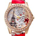 Women Big Watches Fashion Luxury Crystal Paris Eiffel Tower Watches Women Leather Band Quartz Wristwatch Casual Ladies Watches. 