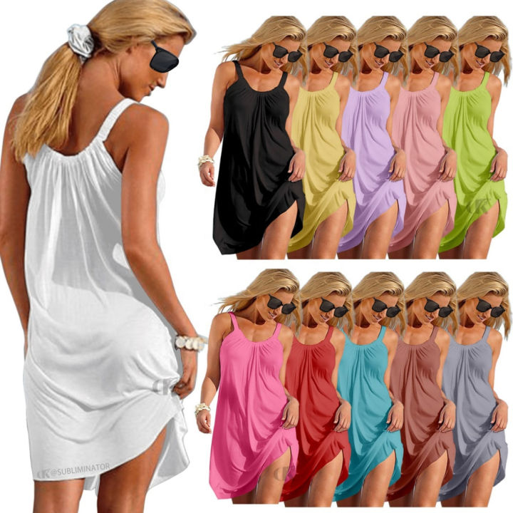 Ladies Beach Dresses Women Summer Sexy Latest  Summer Sleeveless Tank Top Beach Wrap Dress Solid Color Custom Beach Dresses