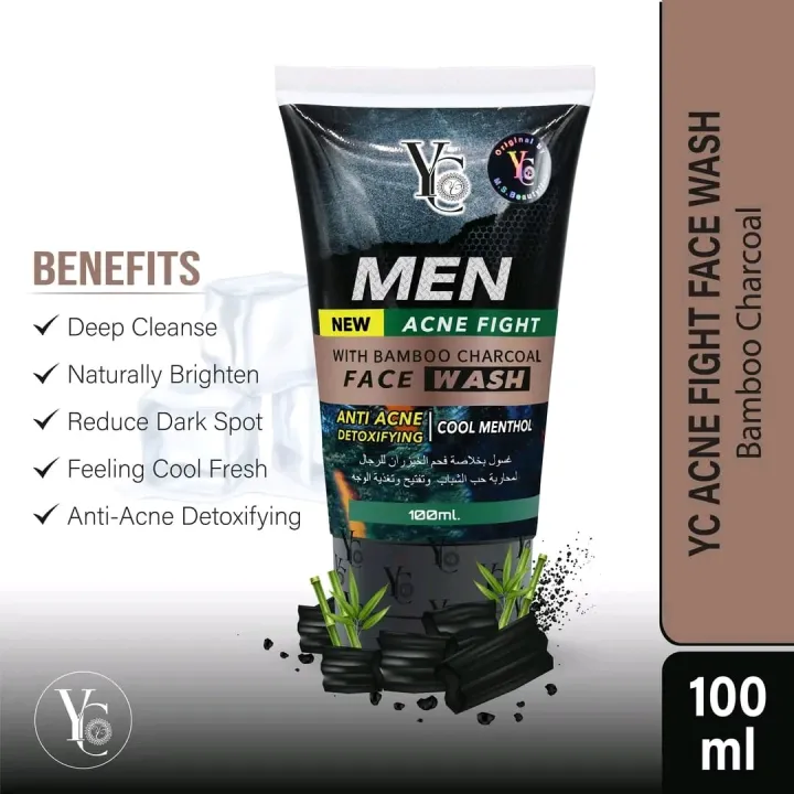 YC Men Acne Fight with Bamboo Charcoal Face Wash - 100ml