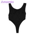 Amamia Women One-piece Bikini See-through Underwear Bodysuit Swimwear Swimsuit. 