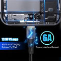 120W Transparent Head Woven C Type Data Cable - Type-C Super Fast Charging Cable - Durable Flash Charge For All Android Phone - 1/1.5/2M Digital Show Charger with Night Light. 