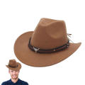Western Cowboy Hat Outdoor Cowboy Hats Outdoor Wide Brim Hat With Strap Monochrome Felt Hats For Men&Women Cocked Top Hat. 