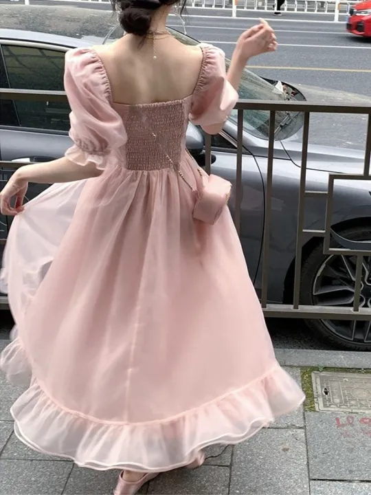 2023%20Summer%20Lace%20Vintage%20Pink%20Dress%20Women%20Fairy%20French%20Party%20Midi%20Dress%20Office%20Lady%20Elegant%20One%20Piece%20Dress%20Korean%20Fashion%20Chic%20-%20Image%202