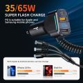【FUPANG】charging cable car chargers pd35w/65W fast dual USB 3 1 spring charging head. 