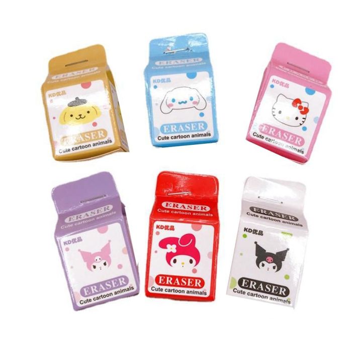 Traceless Melody Kuromi Cute Rubber Eraser Cinnamoroll Kawaii Anime Wiping Eraser Milk Carton Lovely Pencil Rubber Student