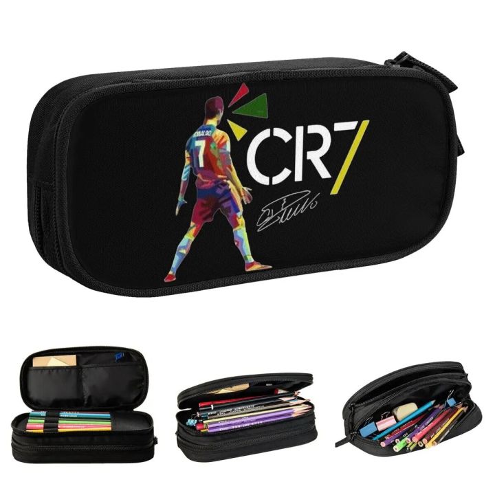 Cr7 Cristiano Ronaldo Football Signature Soccer Pencil Case Double Layer Large-capacity School Accessories Pencil Box Gift