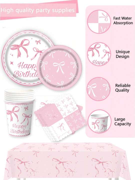 Pink%20Bow%20Theme%20Birthday%20Party%20Supplies%20Birthday%20Decorations%20Bow%20Napink%20Plate%20Cup%20Tablecloth%20Tableware%20Birthday%20Girls%20Decors%20-%20Image%204