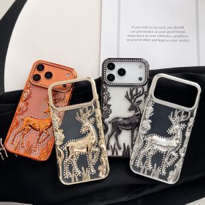 Bilashmart Sroof Case For iPhone 12 13 14 15 16 17 Pro Max 17 Air New luxury three-dimensional diamond studded elk Phone Case Back Cover