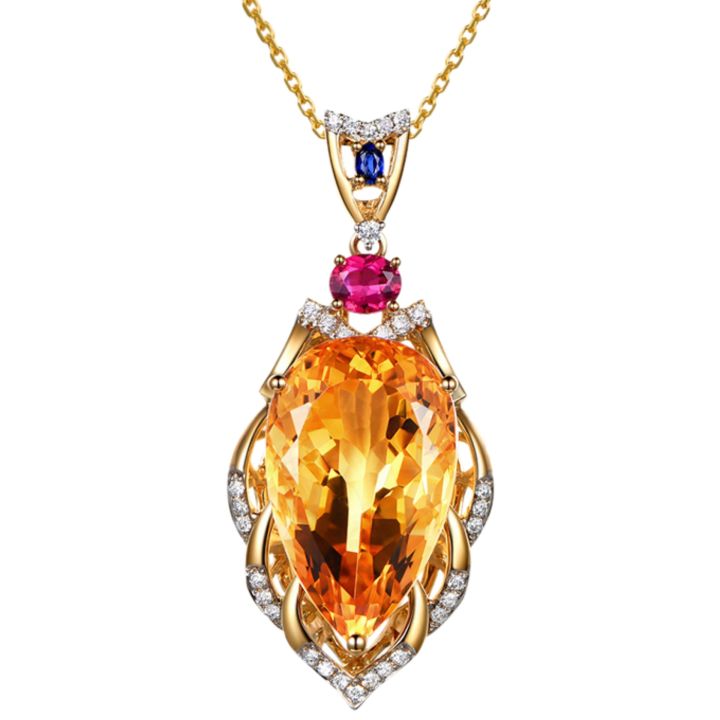 Live Pendant 18K gold-plated temperament pear-shaped large loose stone 22 carat Brazilian citrine pendant necklace