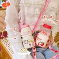 Ins 480ml Cute Fruit Water Bottle BPA Free Fashion Strawberry Milk Water Bottles Portable Heat Resistant Plastic Drinking Cups.