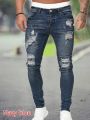Men Jeans Regular Fit Hole Jean Pants Spring Autumn Streetwear Mens Casual Denim Ripped Skinny Trousers Slim Biker Outwear Pants.