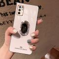 For Xiaomi Redmi Note 10 5G Back Cover + Rhinestone Ring Holder Stand Shiny Plating Square Bumper Girls Phone Case Soft TPU Silicone Shockproof Protective Cover. 
