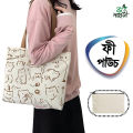 Trendy Top Handle Cute cat Design White Color Tote Canvas Bag Shopping Bag / College / University Bag, Tote Bag, Canvas Bag with Zipper and Free Pouch, pencil bag, cosmetic bag. 