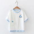 New Fashion Cute Little Shark Print Ladies Short Sleeve T-Shirt High Quality- Drop Shoulder.