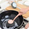 1Pc Long Handle Steel Sponge Scrubber Kitchen Pan Pot Scourer Cleaning Brush.
